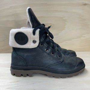 Palladium Womens Baggy Leather Combat Pilot Boots Lace Up Black 92610072 Sz 8